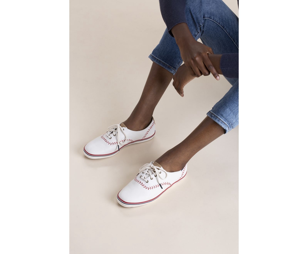 Basket Keds Femme Blanche - Champion Pennant Cuir - 237-OYPTAM